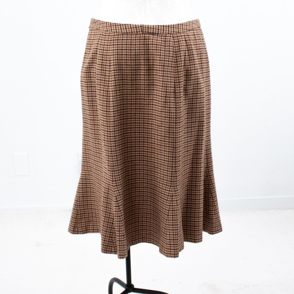 Vintage 90s M Wool Plaid Blazer Skirt Suit Brown - Picture 11 of 16